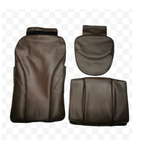 Different sides of a brown seat cover