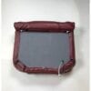 An underside of a burgundy seat cover