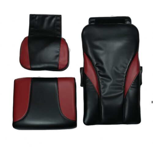 A smaller image of a black and red seat cover set