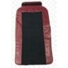 A burgundy back seat cover