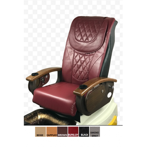 A burgundy pedicure chair