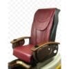 A burgundy seat cover for a pedicure chair