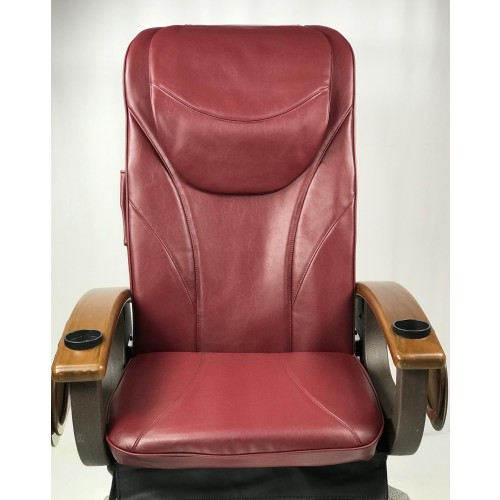 A burgundy pedicure chair variant front view