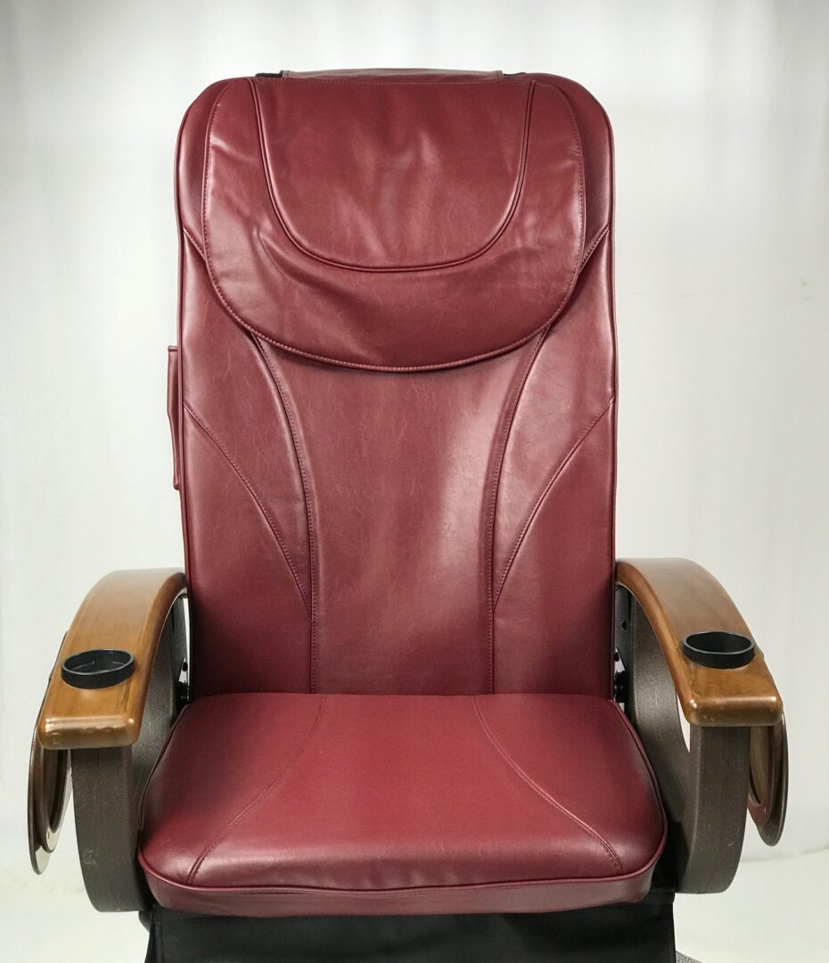 A burgundy seat cover cushion set