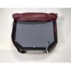 An open underside of a burgundy seat cover