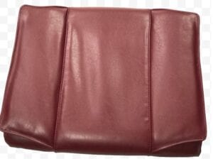 A burgundy seat cover